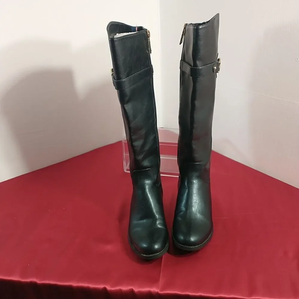 Elegant Black Leather Knee-Tommy Hilfiger Tall Boots 6 M Black LeatherHigh Boots